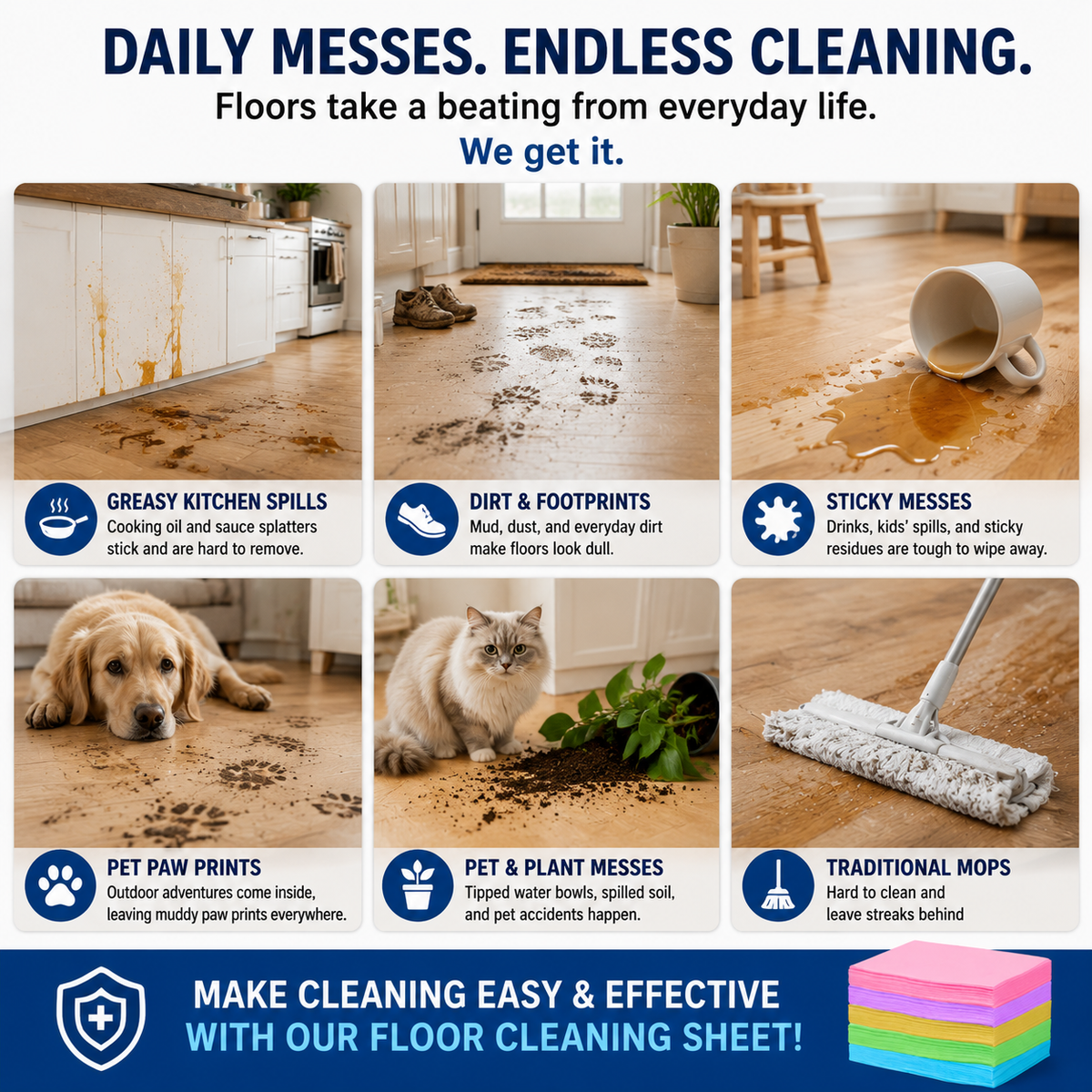 Multi-Effect Floor Cleaning Sheets – 100pcs, Safe for All Surfaces, Fresh Scent & Family-Friendly